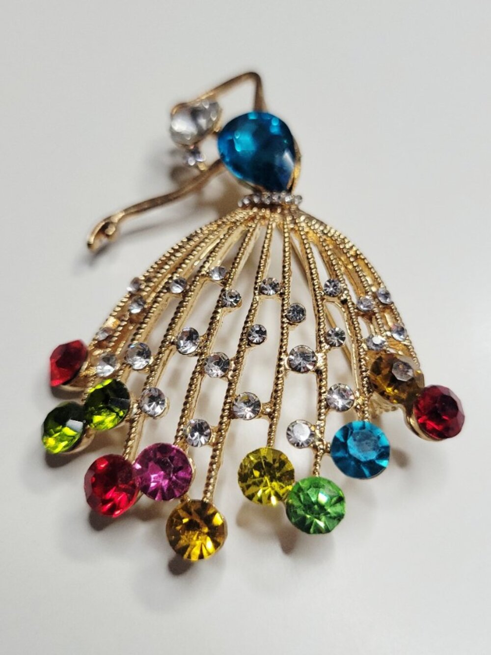 NWT Vintage Inspired Amazing Tiny Dancer Rhinestone Crystal Brooch Gold Color